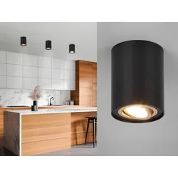 Dimmbarer LED Deckenstrahler Schwarz-Gold - Elegante LED Deckenleuchte mit schwenkbarem Spot für individuelle Lichtakzente. Ideal über der Küchentheke oder im Wohnbereich, inklusive dimmbarem GU10 Leuchtmittel für flexibles Licht.