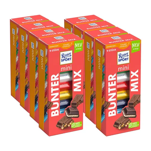 Ritter Sport mini Turm Bunter Mix - Sortimentpackung für Pralinen mit 8 Boxen (je 150g) – Eine köstliche Auswahl an verschiedenen Schokoladenvariationen, ideal für Geschenke und besondere Anlässe.