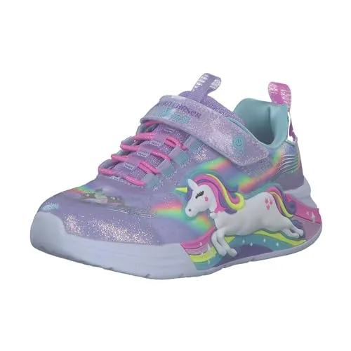 Skechers Unicorn Chaser Turnschuhe für Kinder - Sneaker mit glitzerndem Obermaterial und Einhorn-Grafik, ideal für kleine Modefans. Bequemes, gepolstertes Fußbett und elastische Schnürsenkel sorgen für perfekten Halt.