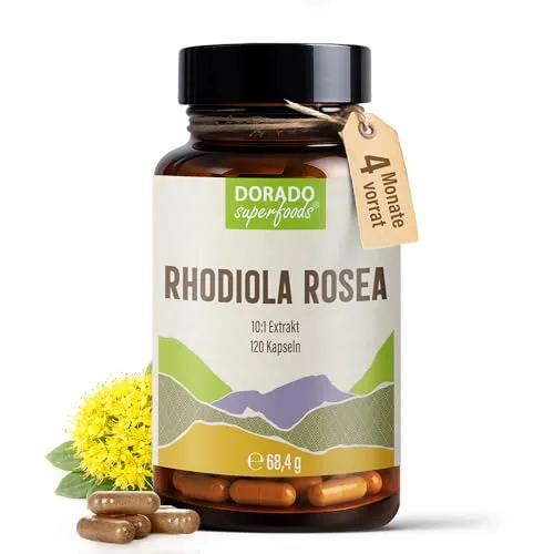 Rosenwurz Kapseln Hochdosiert – 470 mg Rhodiola rosea Extrakt mit 5% Salidrosiden – 120 vegane Kapseln | Dorado Superfoods®