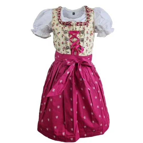 Maddox Kinder Dirndl Hellen 3-tlg. | Creme Pink 152 in gelb von Maddox