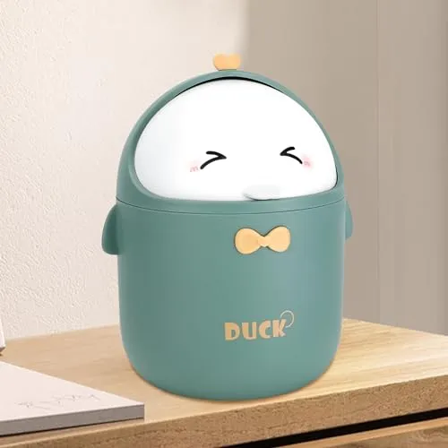 Rubessia Tischmülleimer Mit Deckel - Süße Cartoon Mülltonne Klein, Papierkorb für Kinderzimmer, Table Trash Bin (Grün)