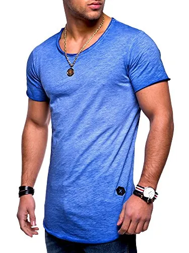 Rello & Reese Herren Oversize T-Shirt Crew Rundhals MT-7103 [Blau,