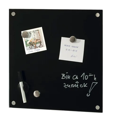 Zeller Glas-Magnettafel 40,0 x 40,0 cm schwarz - Elegante Glas-Magnettafel in schwarz, ideal für Notizen und kreative Ideen. Inklusive Montagematerial, Marker und Magnete für eine einfache Handhabung.
