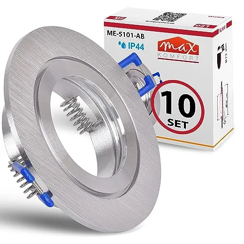 10x Einbaustrahler Bad IP44 GU10 rund alu gebürstet - Praktisches Set mit 10 Einbaustrahlern für das Bad. Robuster Rahmen aus Aluminium, ideal für den Innenbereich. Einfache Installation und austauschbare Leuchtmittel für maximale Flexibilität.