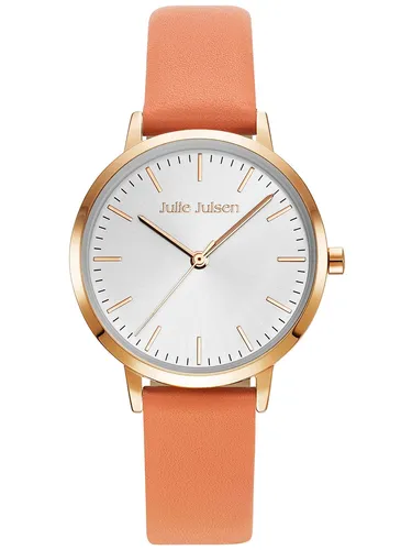 Julie Julsen JJW1027RGL-03 Damenuhr mit orangefarbenem Lederarmband - Armbanduhr für Damen, stylisches Design mit einem auffälligen orangefarbenen Lederarmband, perfekt für jeden Anlass.