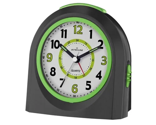 Atrium Wecker A921-7 - Analoger Wecker mit 10 cm Durchmesser, stilvolles Design in Schwarz und mehrfarbigem Zifferblatt, ideal für einen pünktlichen Start in den Tag.