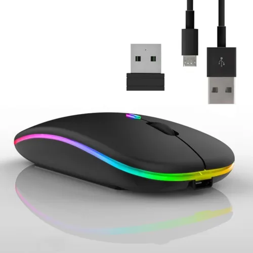 Vinmooog Kabellose Bluetooth-Maus - Ergonomische, wiederaufladbare Maus mit RGB-Beleuchtung - Kabellose Dual-Mode-Maus mit 7 Farben RGB-Beleuchtung und ergonomischem Design für maximalen Komfort. Ideal für Laptop und PC, perfekt für Reisen und Büro.