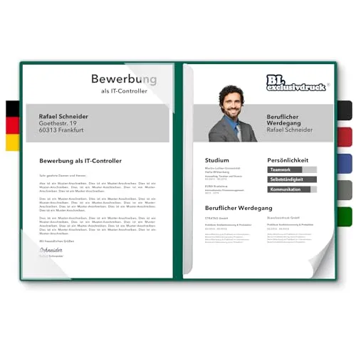 Stück zweiteilige Bewerbungsmappen BL-exclusivdruck® BL-plus in Blattgrün - Premium-Qualität mit edler Relief-Prägung 'Bewerbung' - Produkt-Design von 'Mario Lemani' 5