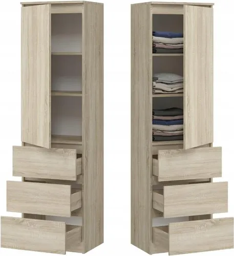 BDW Kleiderschrank SARA mit 3 Schubladen, Eiche Sonoma