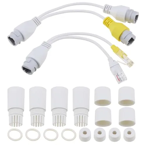 Create idea 1 Paar Weißer Wasserdichter PoE Splitter Adapter RJ45 Ethernet Adapter für CCTV Netzwerkkamera Überwachung IP Kamera AP Voip Telefon