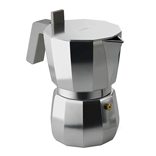 Alessi DC06/6 Espressokocher aus Aluminium, Silber/Schwarz - Espressokocher für 6 Tassen, ergonomischer Griff für einfaches Handling, hochwertiges Aluminium und modernes Design von David Chipperfield.