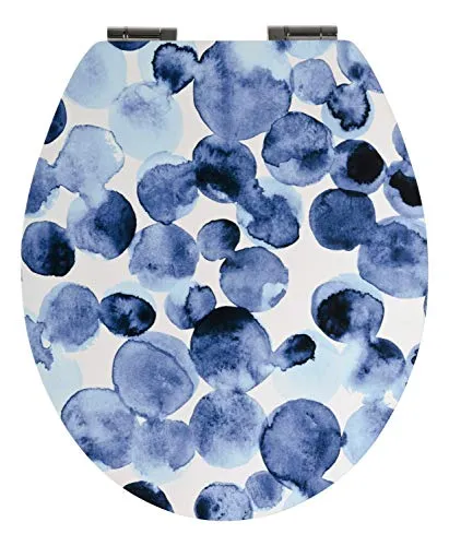 SITZPLATZ® WC-Sitz mit Absenkautomatik, Dekor Tupfen, Soft-Touch Toilettensitz mit Holz-Kern, ovale O Form, Fast-Fix Schnellbefestigung mit Metallscharnier, Toilettendeckel matt, blau-weiß, 40314 6