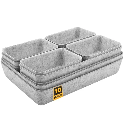 Stück Schubladen Organizer Filz, Schubladen-Organizer-Set, Stapelbare Filz-Aufbewahrungsboxen, Vielseitiges Schubladen-Organisationssystem für Schminktisch, Schreibtisch, Kleiderschrank (Hellgrau) 10
