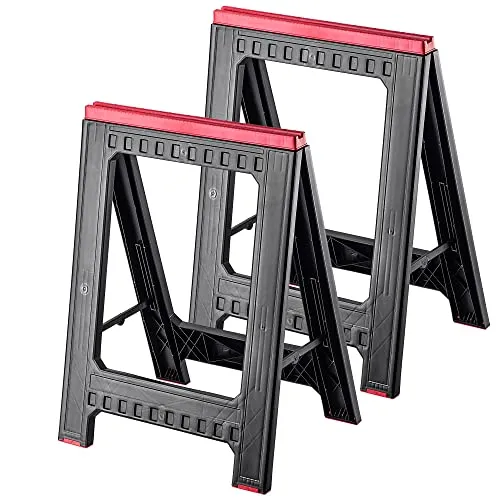 KADAX Sägebock für Werkstatt, 58x41,5x77cm Klappbock aus Kunststoff, Gerüstbock mit Maßstab, klappbarer Unterstellbock, Stützbock für Arbeiten (2 Stücke/schwarz)