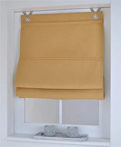 Raffrollo Dimout Curry 100 x 130 cm - Verdunkelnd ohne Bohren - Rollos - blickdicht und isolierend, ideal zum Energiesparen und für ein gemütliches Raumklima. Montage ohne Bohren, perfekt für Mietwohnungen!