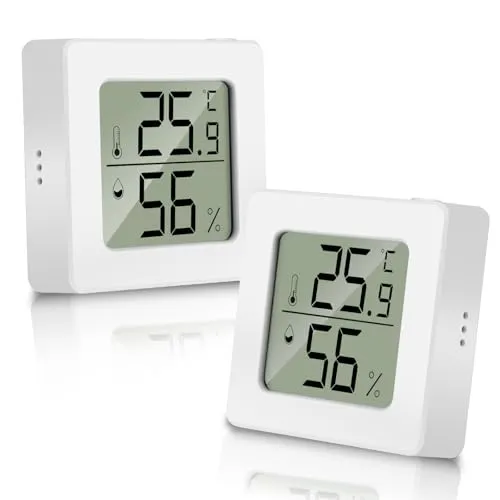 elzle 2 Stück Thermometer Hygrometer, Mini LCD Digital Thermometer | Innen mit hohen Genauigkeit, Temperatur und Luftfeuchtigkeitsmesser mit Indikator, Raumthermometer für Gewächshaus,Büro,Heim