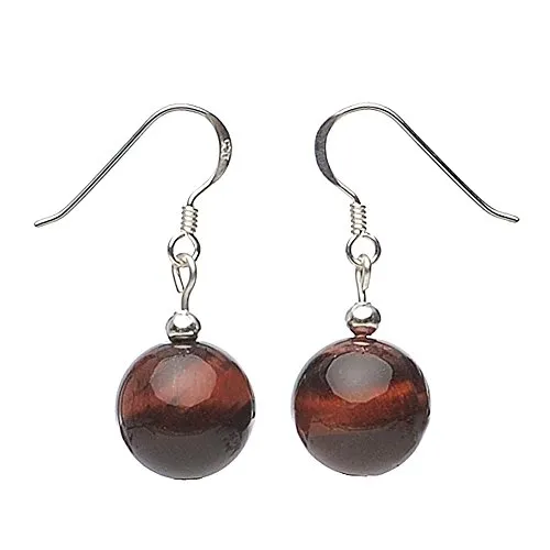 Ohrringe Ohrhänger aus rotem Tigerauge & 925 Silber Ø12mm Ohrschmuck Damen