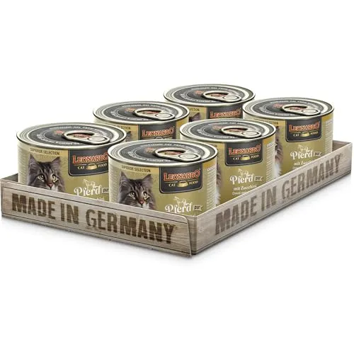LEONARDO Katzen Nassfutter Superior Selection, Pferd mit Zucchini, 6x200g Dose, für ausgewachsene Katzen, getreidefrei, ohne Zucker, Made in Germany