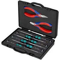 Knipex 00 20 18 Werkzeugset Elektriker im Koffer 8teilig - Zangen - 8-teiliges Set mit Elektronikzangen und Schraubendrehern, inklusive schlagfester Aufbewahrungs-Box mit Schaumstoffeinlagen für optimalen Schutz.