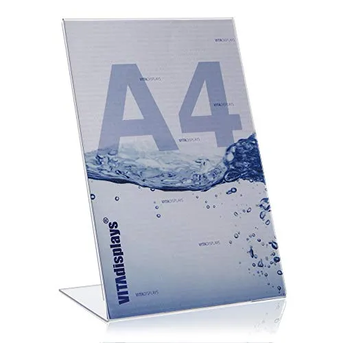DIN A4 Tischaufsteller, Werbeaufsteller, glasklarer L-Ständer, L-Aufsteller im Hochformat, transparenter Infoständer, original PLEXIGLAS (UV-stabil) mit polierten Kanten - Made in Germany (5 Stück)