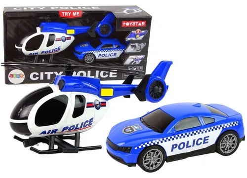 Lean Toys Hubschrauber Auto Polizei Fahrzeug Set Sound
