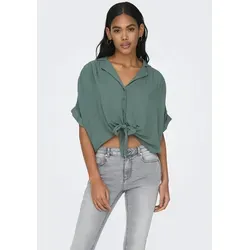 ONLY Kurzarmbluse ONLPAULA LIFE S/S TIE SHIRT WVN NOOS - Modische Bluse in Balsam Green - Blusen aus 100% Viskose, kühlend und pflegeleicht, ideal für den Sommer. Perfekte Passform im Regular Fit für einen lässigen Look.