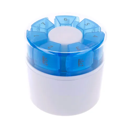 Tablettenbox mit Tablettenteiler und Mörser 7 Tage, Medikamentenbox 28-Fächer