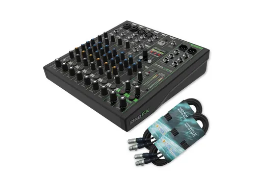 MACKIE Mackie Mischpult ProFX10 GO akkubetriebener Mixer mit 2x XLR-Kabel Digitales Aufnahmegerät (Vorteils-Set mit 2x XLR-Kabel)