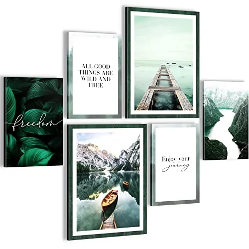 Novart Wandbilder Set Berge und See Mit Spruch - KEIN EXTRA RAHMEN BENÖTIGT - Modern Deko - Wohnzimmer Schlafzimmer N020863a