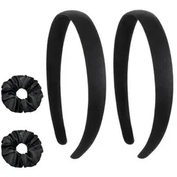 2er Set Satin-Stirnbänder Schwarz Haarreifen Damen, Modisch Rutschfest