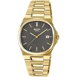 Boccia Quarzuhr Goldfarben/Braun mit Saphirglas - Elegante Armbanduhr aus Reintitan, hautfreundlich und antiallergisch. Präzises Quarzwerk mit Datumsanzeige und schokoladenbraunem Zifferblatt. Kratzfestes Saphirglas und wasserdicht bis 5 bar.