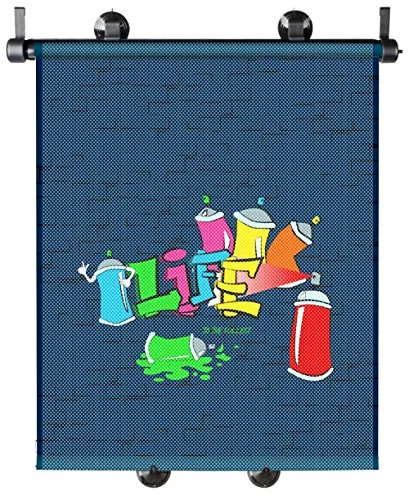 Produktbild Walser Sonnenrollo Set Graffiti, 2 Stück Sonnenblenden-Auto Jungs, Sonnenschutz Seitenscheibe, universal UV-Schutz Auto Kinder 43x52cm blau