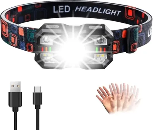 AUXHCYL Stirnlampe LED Wiederaufladbar, Superhell 2000 Lumen Kopflampe, Leicht Langlebig Stirnlampen mit Sensor und Rotlicht, 10 Lichtmodi Headlamp Ideal für Joggen Camping Angeln Radfahren Notfall