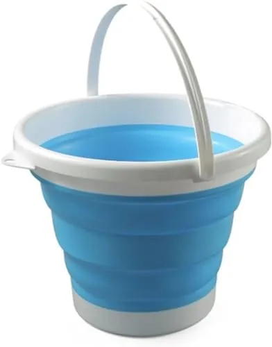 König Design Faltbarer Eimer Rund - Platzsparend & Robust - BPA-frei, Ergonomischer Griff - Haushalt, Outdoor (Blau, 5 Liter)