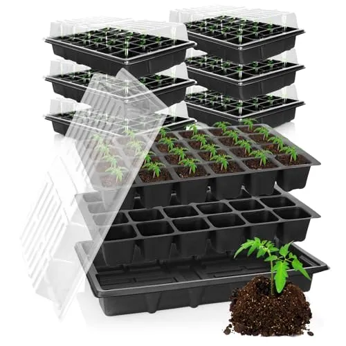 com-four® 24-teiliges Anzucht-Set, Set mit Wasserwannen, Gewächshausdeckel und Topfplatten mit 288 Zellen zum Anziehen von Pflanzen im Innenbereich (024-teilig - Anzuchtset 38x25cm)
