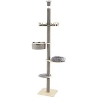 Costway Katzenmöbel Kletterbaum - Verstellbar für Deckenhöhen 236-271 cm - Platzsparender Kratzbaum für Katzen, mit sicherem Kippsicherungsset und geräumiger Plattform. Ideal für die Beobachtung und rutschfeste Fußpolster schützen Ihren Boden.