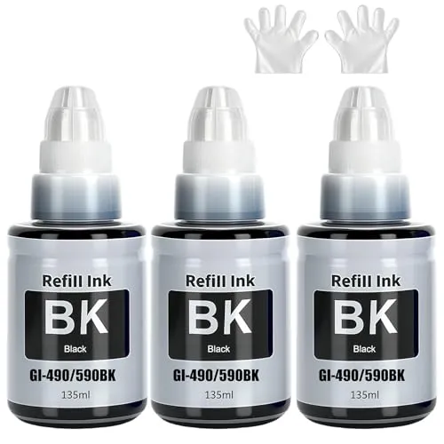 SHUOLEI GI-590 GI-490 Tinte Kompatibel mit Canon GI590 GI490 Tintenbehälte Multipack für PIXMA G1400 G1410 G2400 G2410 G3400 G4400 G4411 G1500 G1510 G2500 G2510 G3500 G3510 G4500(3 Pack,3 Schwarz)
