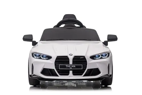 ES-Toys Kinder Elektroauto BMW M4 - lizenziertes 12V Modell mit MP3 und EVA-Reifen - Elektrofahrzeuge für Kinder ab 3 Jahren, mit 2x 12V Motoren, komfortablem Ledersitz und MP3-Anschluss für musikalischen Fahrspaß. Ideal für drinnen und draußen!