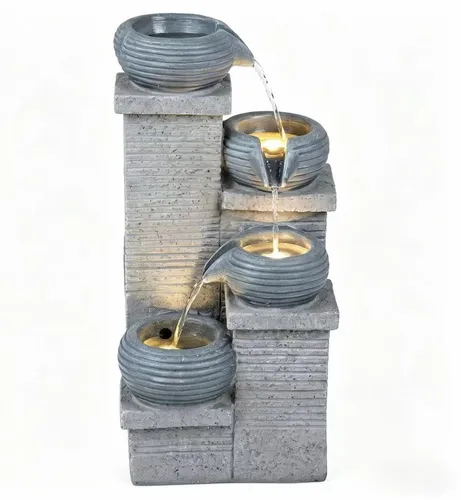 KOMFOTTEU 4-stufiger Gartenbrunnen mit LED Beleuchtung