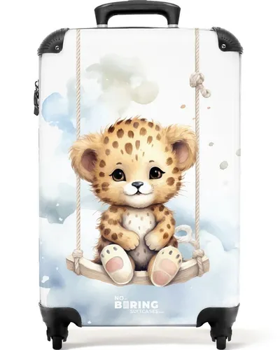 NoBoringSuitcases.com© Kinderkoffer Baby - Gepardenjunges auf einer Schaukel in den Wolken 55x35x20cm, 4 Rollen, Kinder Koffer Klein, Trolley Handgepäck, Reisekoffer