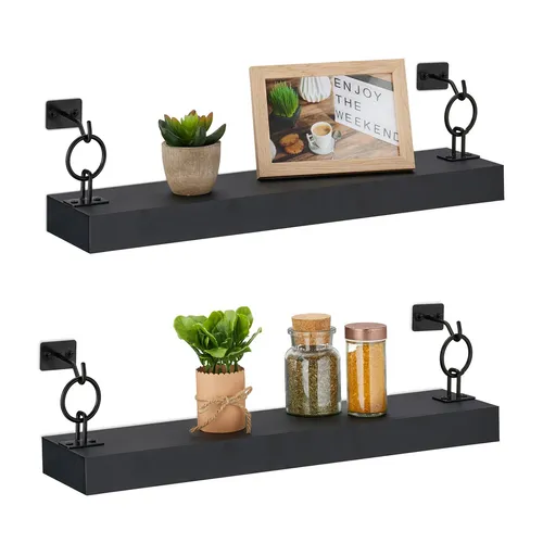 Wandregal Schweberegal 6 kg schwarz - modernes Hängeregal - Regale & Aufbewahrung mit 1 Regalfach, ideal für platzsparende Wandmontage. Maximale Tragkraft von 6 kg für Bücher und Dekoration.
