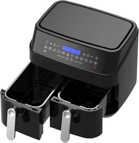 Epiq Doppel Heißluftfritteuse 9 Liter - Heißluftfritteuse mit 2x 4,5L Körben, 11 Programmen und Smart Finish für perfekte Ergebnisse ohne Öl. Ideal für gesunde und knusprige Speisen!