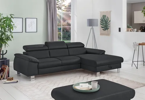 Elegantes schwarzes Ledersofa mit Kopfteilverstellung - Sofas & Sessel – Komfortabel mit Kopfteilverstellung und stilvollem Design, ideal für Ihr Wohnzimmer.