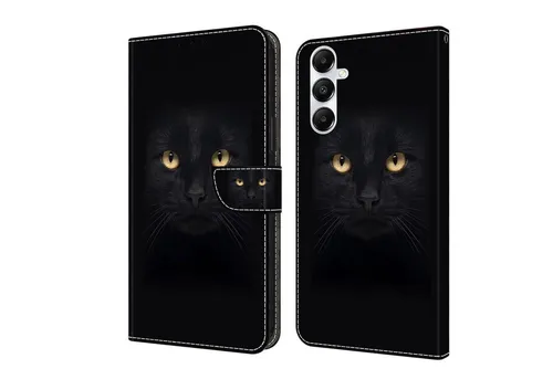 CLM-Tech Handytasche für Samsung Galaxy A56 5G Hülle aus PU-Leder Klapphülle (schwarzer Panther Augen, Schutzhülle mit Standfunktion und Kartenfächer), und Magnetverschluss