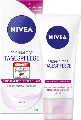 Nivea Visage reichhaltige Tagescreme, 50 ml - Tagespflege für trockene und sensible Haut, spendet 24h intensive Feuchtigkeit mit Mandel- & Calendula Öl für geschmeidig-zarte Haut.
