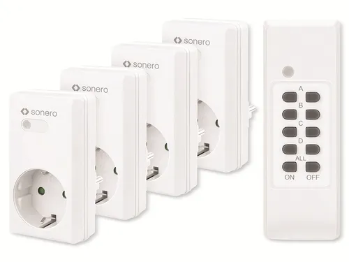 sonero S-RCS204 S Funksteckdose - 4er Pack, 1100 W, Fernbedienung - Steckdosen & Zubehör – Steuern Sie Ihre Geräte bequem bis 30 m entfernt mit der praktischen Fernbedienung und genießen Sie den integrierten Überlastungsschutz für maximale Sicherheit.