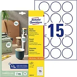 Avery Markierungspunkte 6225-10 Haftend Weiß 51 mm 10 Blatt à 15 Etiketten
