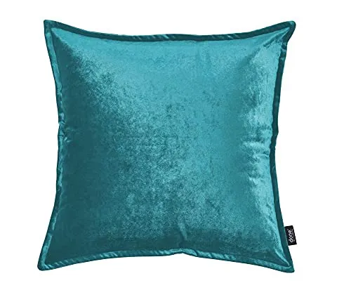 DONE Glam Kissenhülle Aqua 65x65cm glamouröser Samt Handarbeit Metallic-Effekt schick umlaufende Steppnaht weich Reisverschluss 100% Polyester