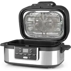 MAXXMEE Multi-Grill mit Heißluft-Funktion - Schwarz Silber, 1500 W für fettfreies Frittieren und perfektes Grillen